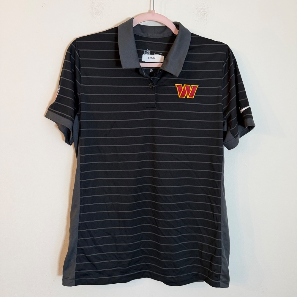 Nike NFL Washington Commanders Team Issued Dri-FIT Polo Shirt Black Grey Striped